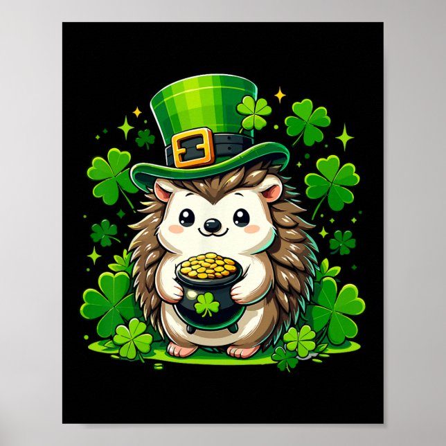 Hedgehog St Patricks Day Söt Igelkott För Barn Poj Poster (Framsidan)