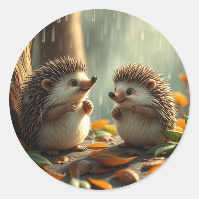 Hedgehog Stickers Runt Klistermärke (Framsida)