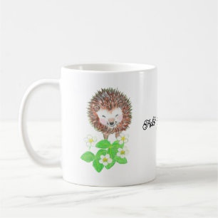 Hedgehog & Strawberry Flowers Personlig Lycklig Kaffemugg