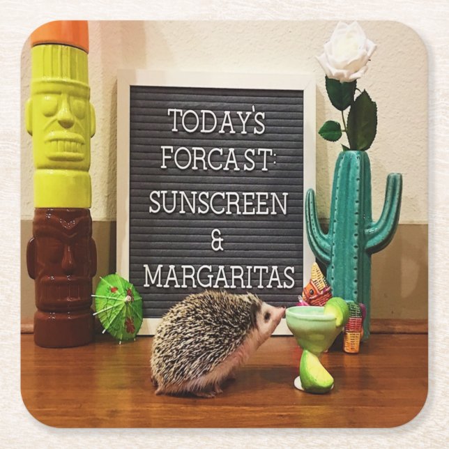 Hedgehog Sunscreen och Margaritas Underlägg Papper Kvadrat (Framsidan)