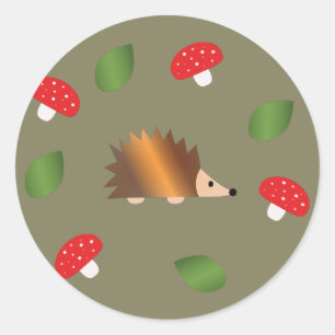 Hedgehog Svampar och Löv Runt Klistermärke