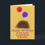 Hedgehog tecknad Birthday Grandson add namn age Kort<br><div class="desc">Barnfödelsedagskort,  ändra namn och ålder på framsidan,  ändra relationen om det behövs och lägg till eventuella extra-meddelanden och namn inuti. En söt tecknad med ett leende,  stort öga och ballonger med åldern. För farmor.</div>