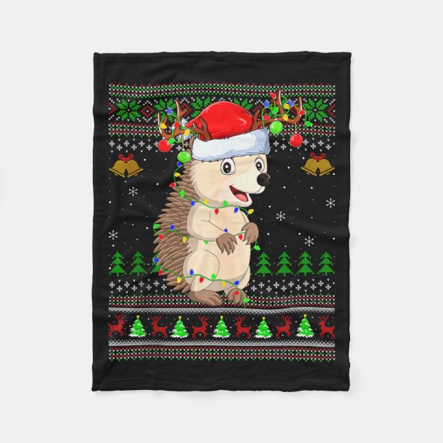 Hedgehog Ugly Christmas Sweaters Holiday Santa Cut Fleecefilt (Framsidan)