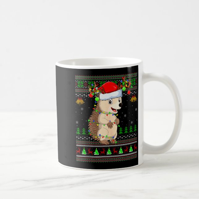 Hedgehog Ugly Christmas Sweaters Holiday Santa Cut Kaffemugg (Höger)