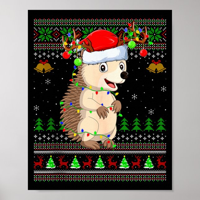 Hedgehog Ugly Christmas Sweaters Holiday Santa Cut Poster (Framsidan)
