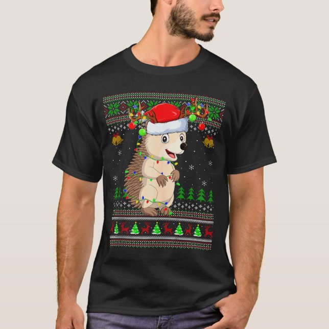 Hedgehog Ugly Christmas Sweaters Holiday Santa Cut T Shirt (Framsida)