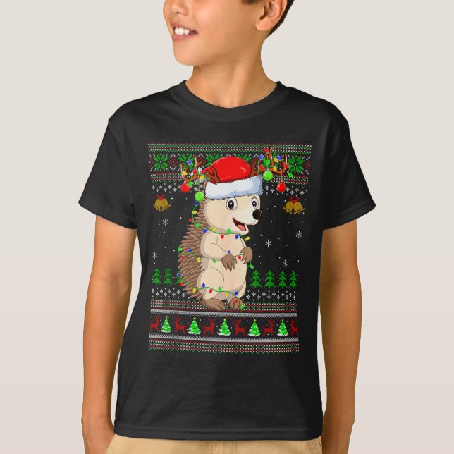 Hedgehog Ugly Christmas Sweaters Holiday Santa Cut T Shirt (Framsida)
