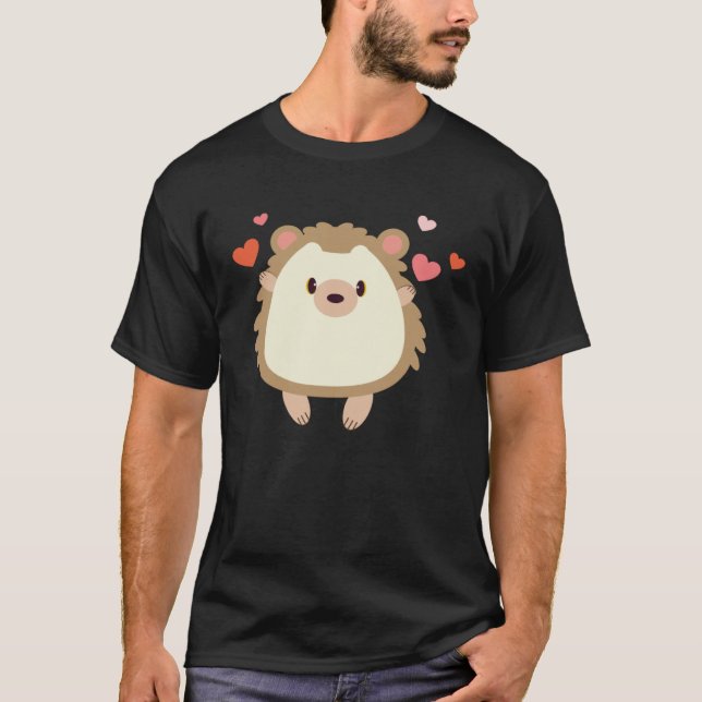 Hedgehog Valentines Day Heart Animals T Shirt (Framsida)