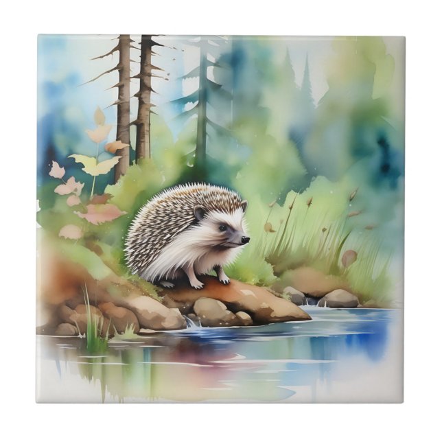 Hedgehog Watercolor Cute Kakelplatta (Framsidan)