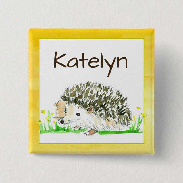 Hedgehog Watercolor Namn bricka Knapp (Framsida)