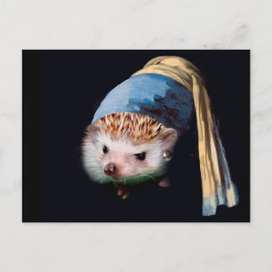 Hedgehog with a Pearl Earring Postcard Vykort