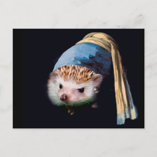 Hedgehog with a Pearl Earring Postcard Vykort