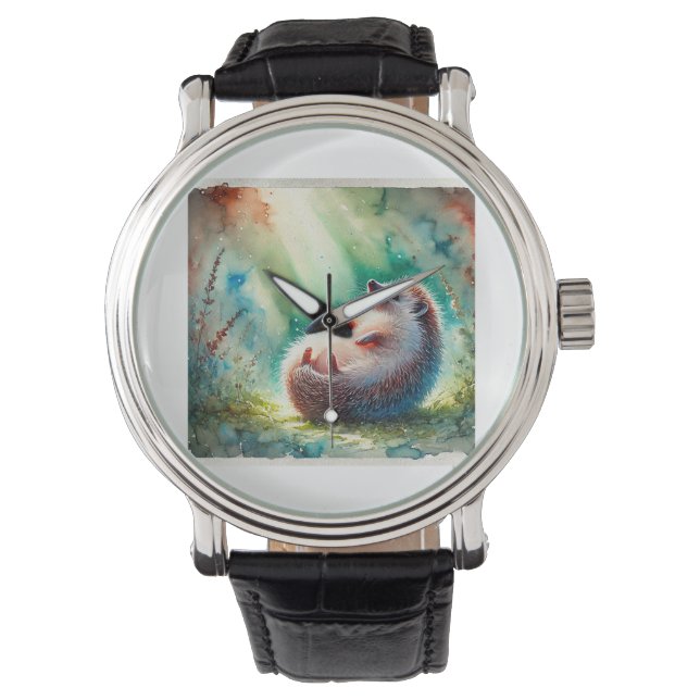 Hedgehog with bare belly 220924AREF112 - Watercolo Armbandsur (Framsida)