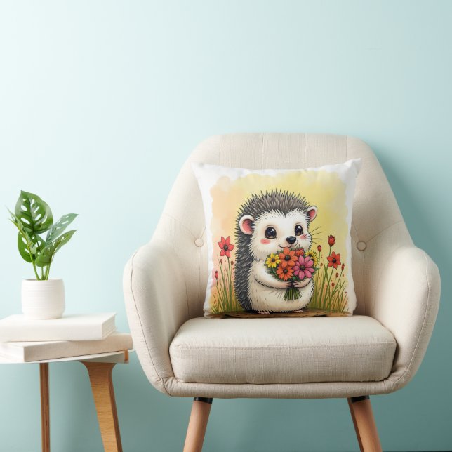 Hedgehog with Flower Bouquet Kudde (Stol)