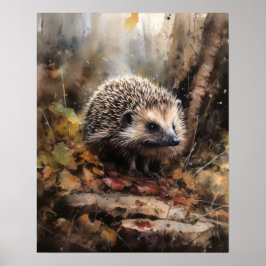 Hedgehog Woodland Animal Art Print Poster