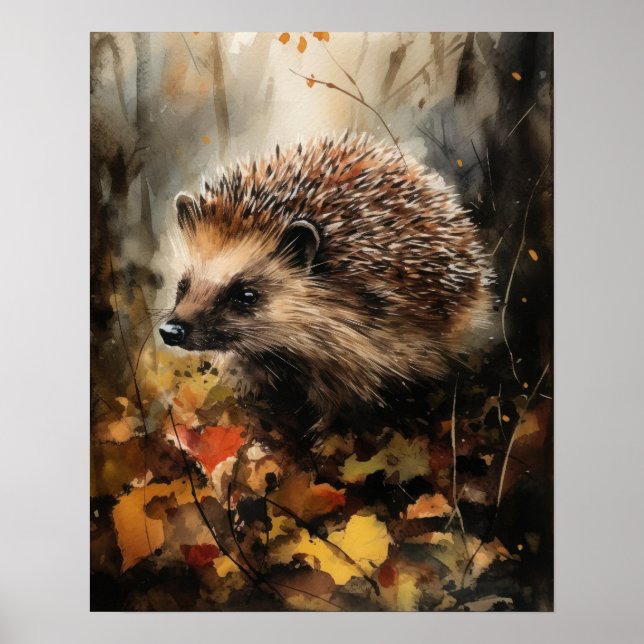 Hedgehog Woodland Animal Art Print Poster (Framsidan)