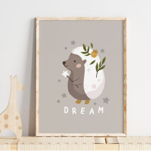 Hedgehog Woodland Animal Dream Poster Utskrift a