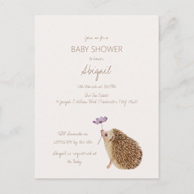 Hedgehog Woodland Forest Baby Shower Vykort (Framsida)