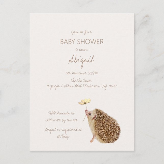 Hedgehog Woodland Forest Baby Shower Vykort (Framsida)