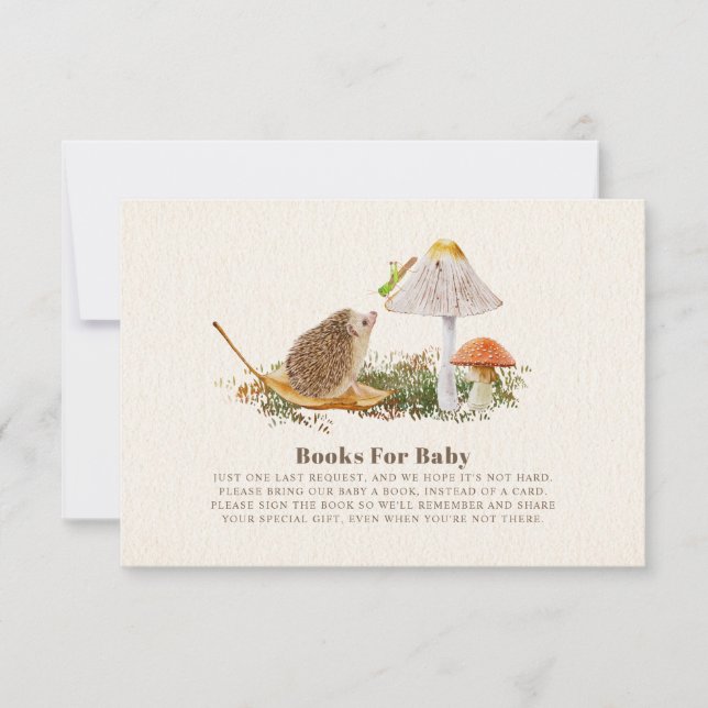 Hedgehog Woodland Mushroom Bokar for Baby Shower Inbjudningar (Framsida)