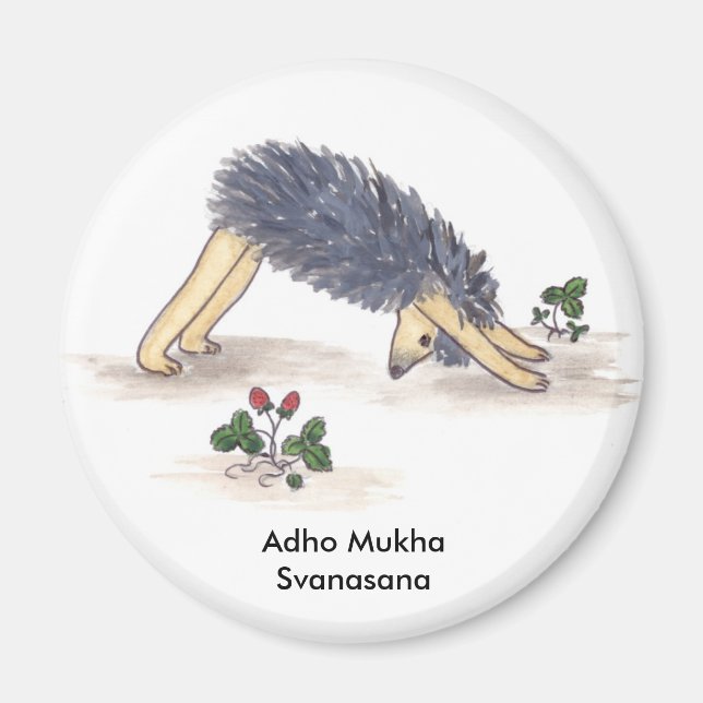 Hedgehog Yoga, Downdog (med text) Magnet (Framsidan)