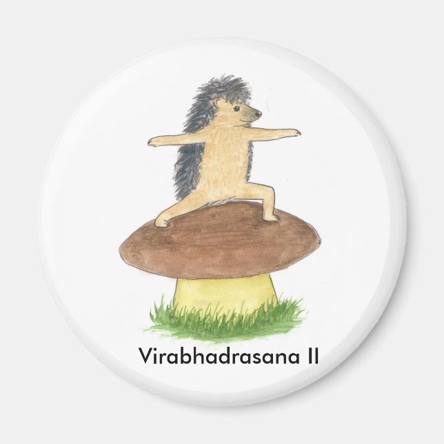 Hedgehog Yoga, Warrior II (med text) Magnet (Framsidan)