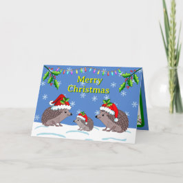 Hedgehogs and child Christmas Card Kort