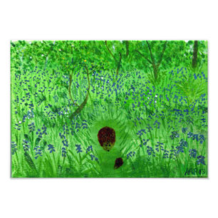 Hedgehogs Bluebell Woodland Painting Fototryck