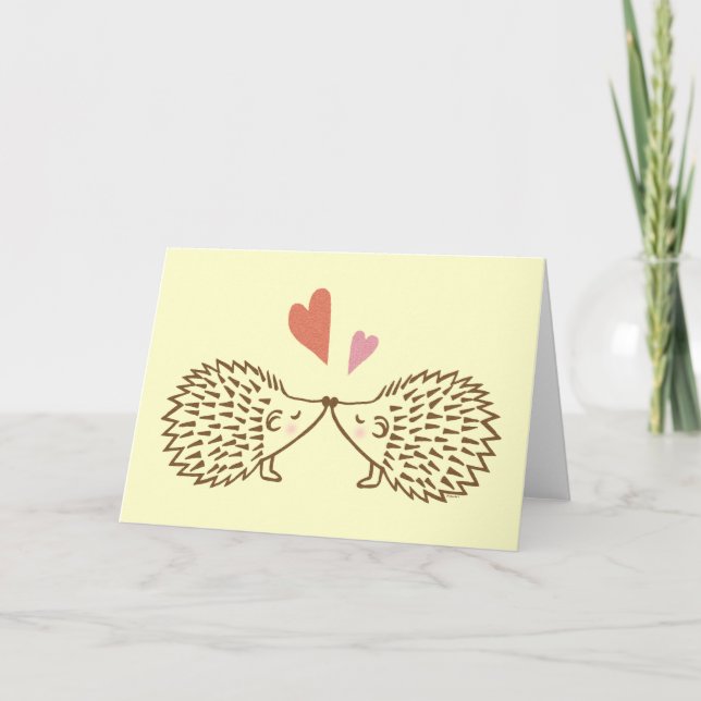 Hedgehogs Kiss Hearts I kärlek du Greeting Card Helgkort (Framsida)
