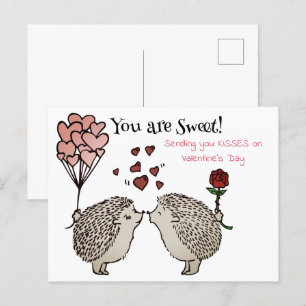 Hedgehogs Kissing Valentines Kärlek Helg Vykort