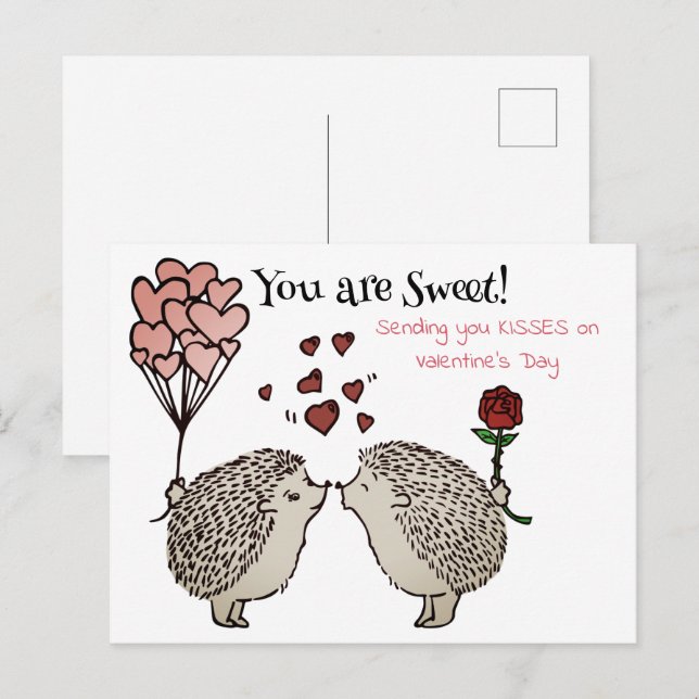 Hedgehogs Kissing Valentines Kärlek Helg Vykort (Fram/baksida)