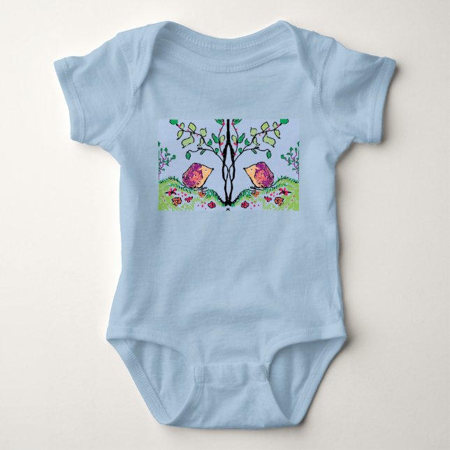 Hedgehogs mot Blå himmel Baby One-Biet T-Shirt (Framsida)