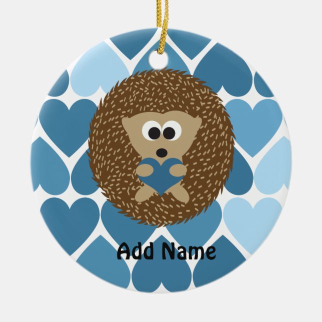 Hedgehogs och Blue Hearts Julgransprydnad Keramik (Framsidan)