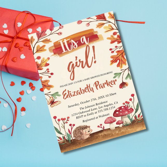 Hedgehogs och Mushroom Fall Woodland Baby Shower Inbjudningar (Skapare uppladdad)