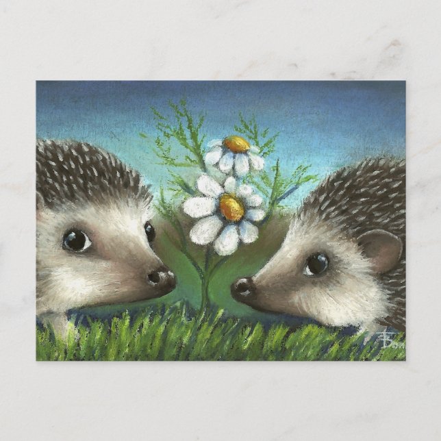 Hedgehogs på ett datum vykort (Framsida)