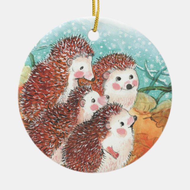 Hedgehogs pratar med varandra Illustration Julgransprydnad Keramik (Framsidan)