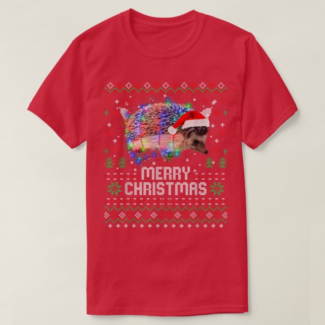 Hedgehogs Santa Hat Animal Julgran Ljus H T Shirt (Design framsida)