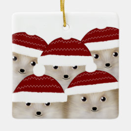 Hedgehogs Square Ceramic Ornament
