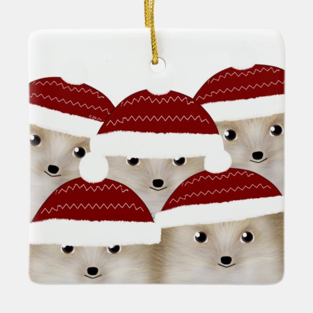 Hedgehogs Square Ceramic Ornament (Framsida)