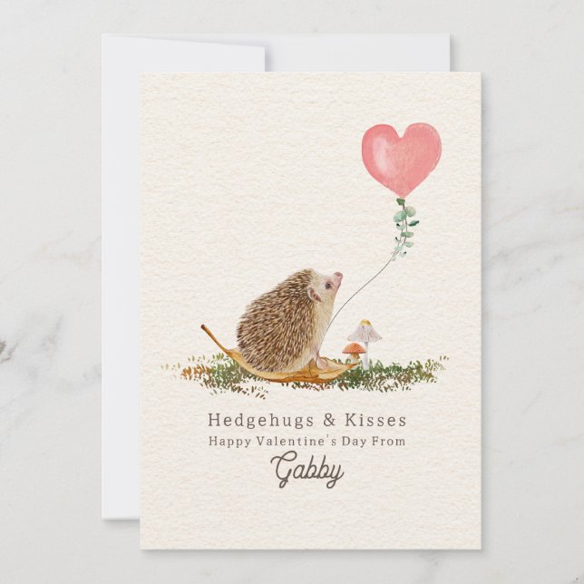 Hedgehugs Kisses Rosa Photo Hedgehog Valentine Kort (Framsida)