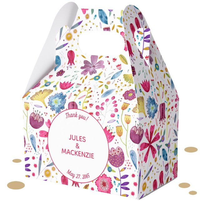 Hedgerow Flowers Watercolor Bröllop Presentaskar (Floral watercolor wedding favor box)