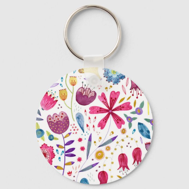 Hedgerow Flowers Watercolor Nyckelring (Framsida)