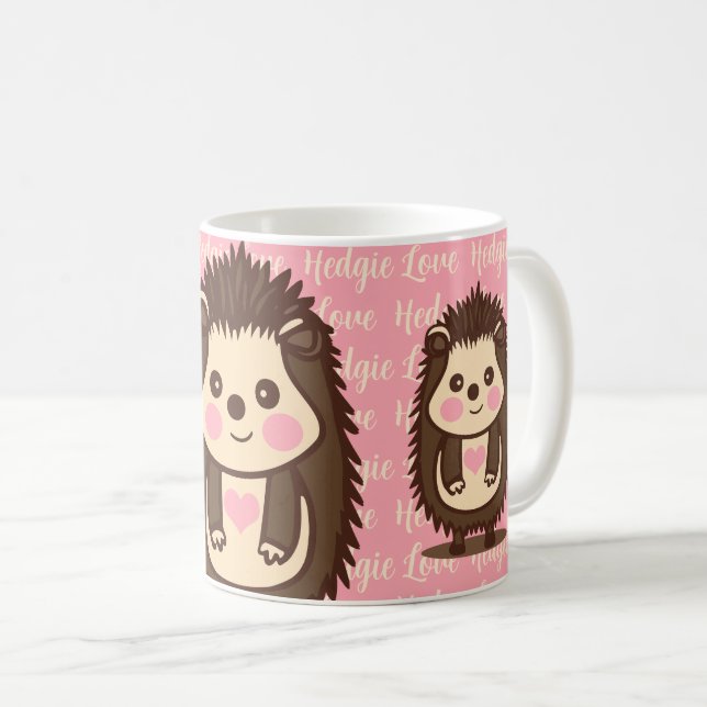 Hedgie Kärlek cute Hedgehog with Rosa Heart Kaffemugg (Framsida höger)