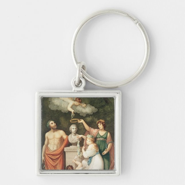 Hedra bysten av Linnaeus Fyrkantig Silverfärgad Nyckelring (Framsidan)