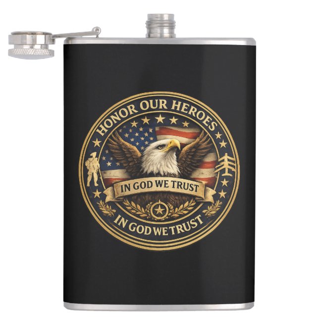 Hedra Våra Hjältar Militär Mynt Patriotisk Flask Fickplunta (Öppnad)
