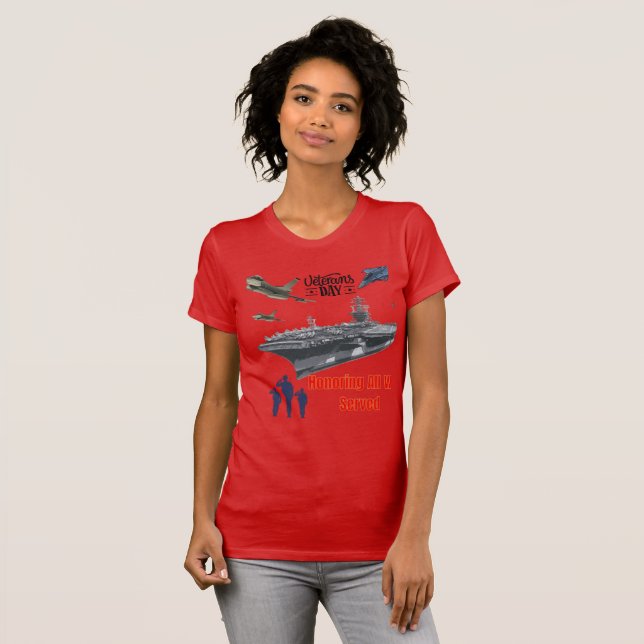 Hedrar mäktig militär röda t shirt (Hel framsida)