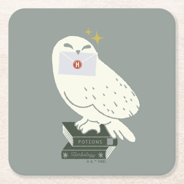 Hedwig med brev Whimsical Teckning Underlägg Papper Kvadrat (Framsidan)