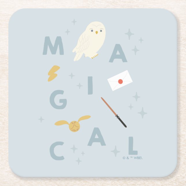 Hedwigh "Magisk" typografi grafik Underlägg Papper Kvadrat (Framsidan)