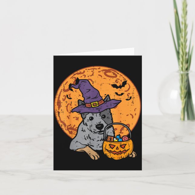Heeler Häxhatt Måne Jack O Lantern Halloween Kort (Framsida)