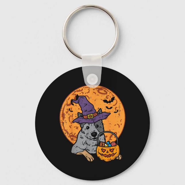 Heeler Häxhatt Måne Jack O Lantern Halloween Nyckelring (Framsida)